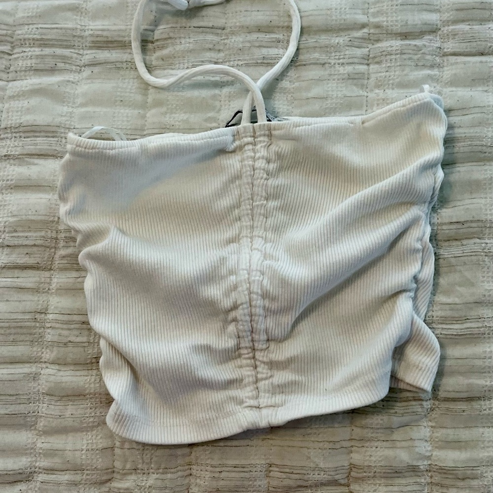 Zara White Ribbed Crop Top